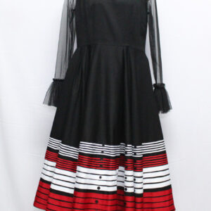 Black long mbaco dress with mesh bell sleeves